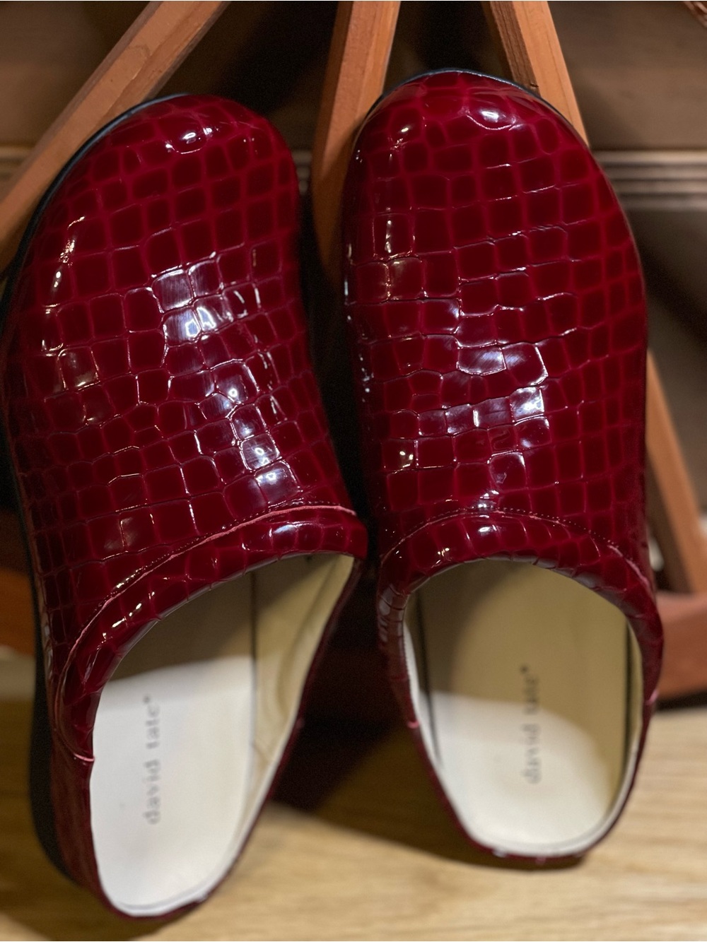 David Tate Deep Red Croc-Embossed Slip-On Clog - HQ Leather Upper Sz 13W - Picture 8 of 11
